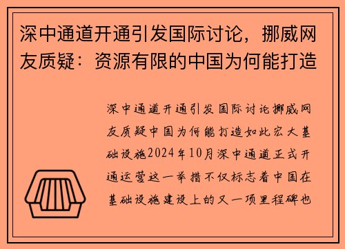 深中通道开通引发国际讨论，挪威网友质疑：资源有限的中国为何能打造如此宏大基础设施？