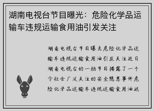 湖南电视台节目曝光：危险化学品运输车违规运输食用油引发关注