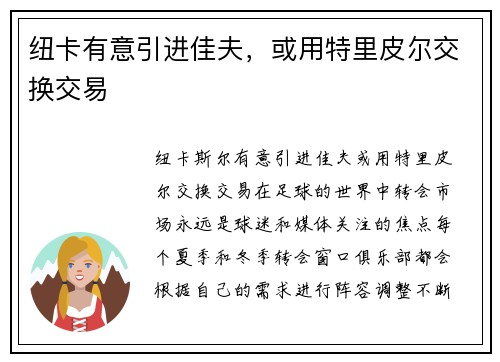 纽卡有意引进佳夫，或用特里皮尔交换交易