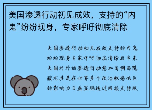 美国渗透行动初见成效，支持的“内鬼”纷纷现身，专家呼吁彻底清除